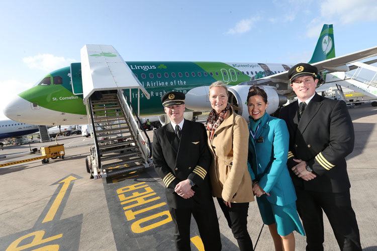 Aer Lingus lines out in Belfast with new aircraft celebrating Irish Rugby